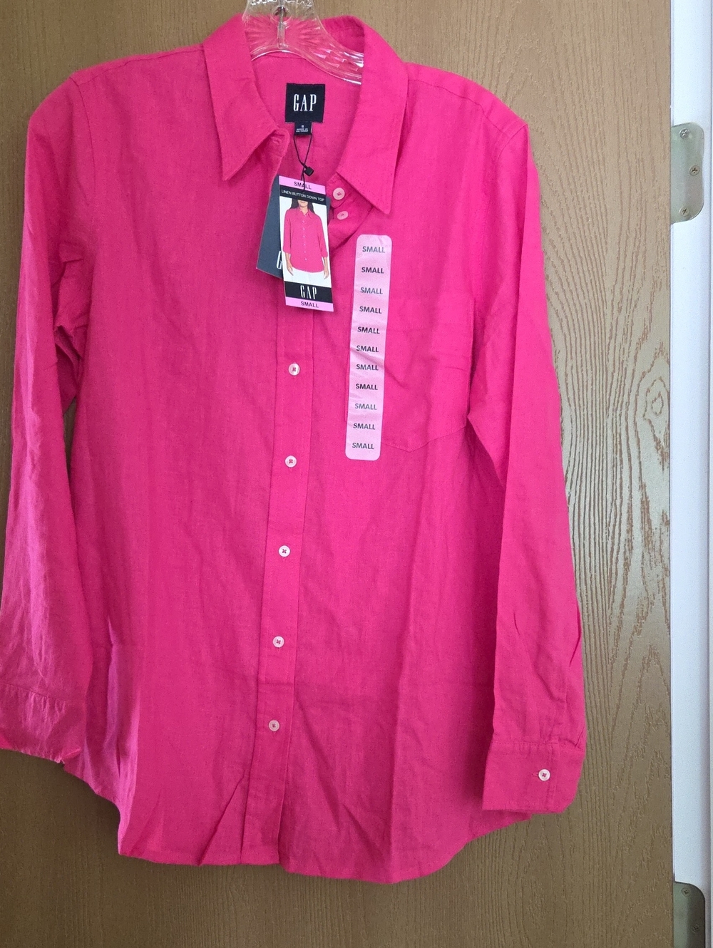 GAP NWT Hot Pink Long-Sleeve Button-Up Shirt, Linen Blend